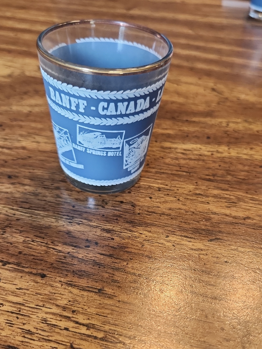 Banff Canada Blue Glass Shot Glass with Gold Rim
